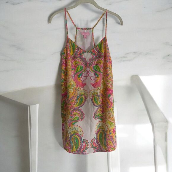 Lilly Pulitzer Dusk Hotty Pink Double Trouble Engineered Silk Slip Dress Small - Picture 2 of 13